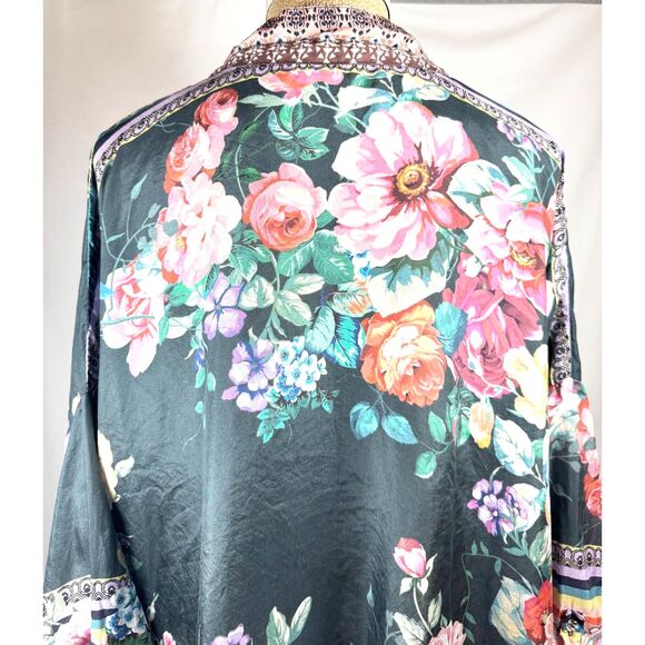 Johnny Was SILK Floral Bethia Mixed-Print Button Long-Sleeve PLUS Kimono Top - Picture 6 of 12